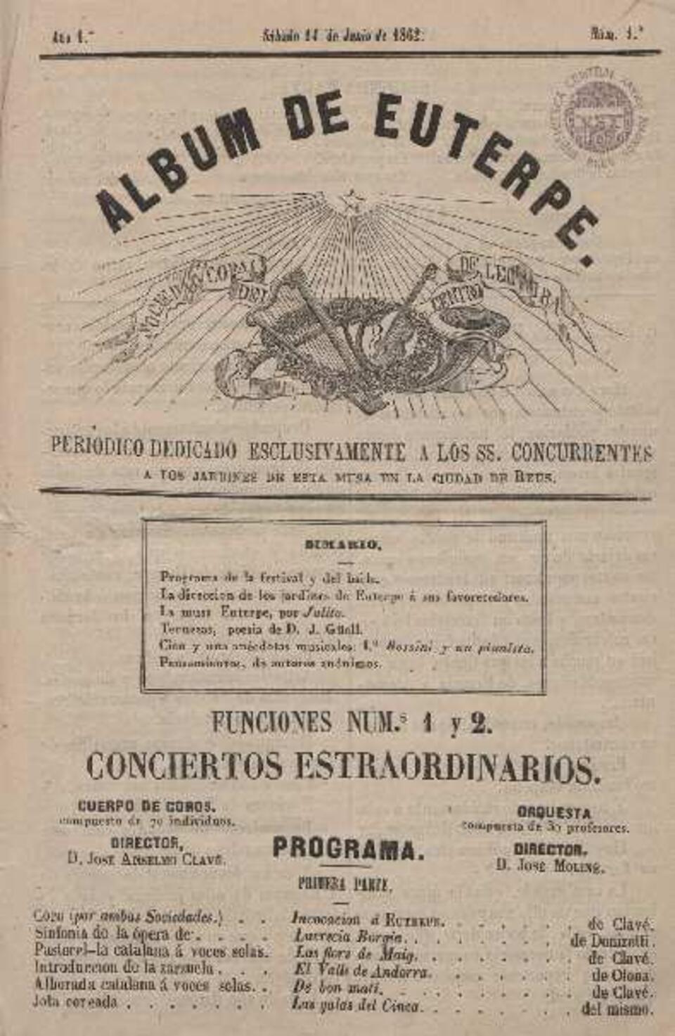 Álbum de Euterpe, núm. 1, 14/6/1862 [Exemplar]