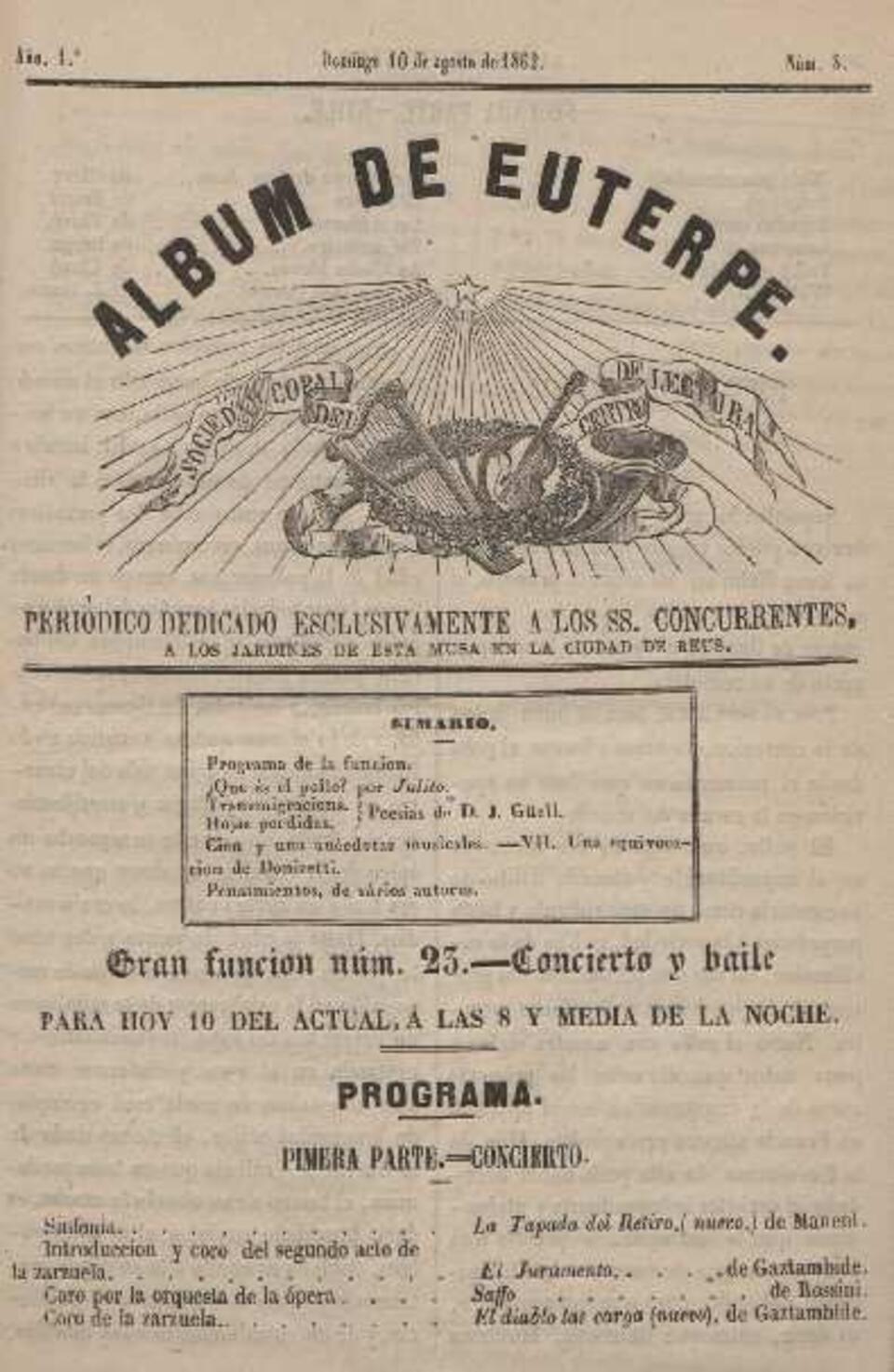 &Aacute;lbum de Euterpe, n.&ordm; 8, 10/8/1862 [Ejemplar]