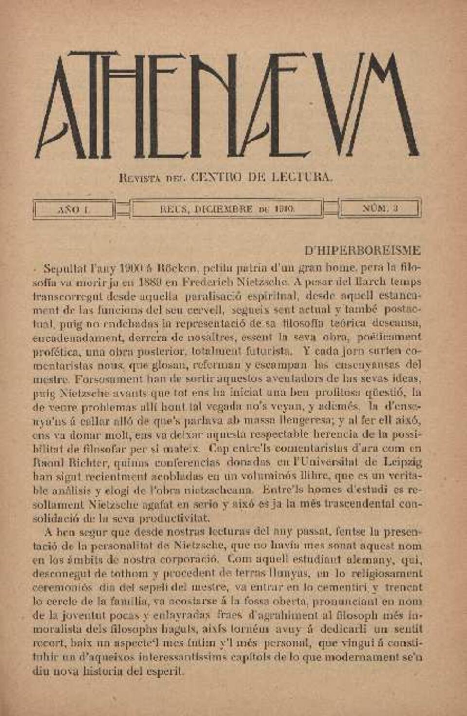 Athenaeum, núm. 3, 12/1910 [Exemplar]