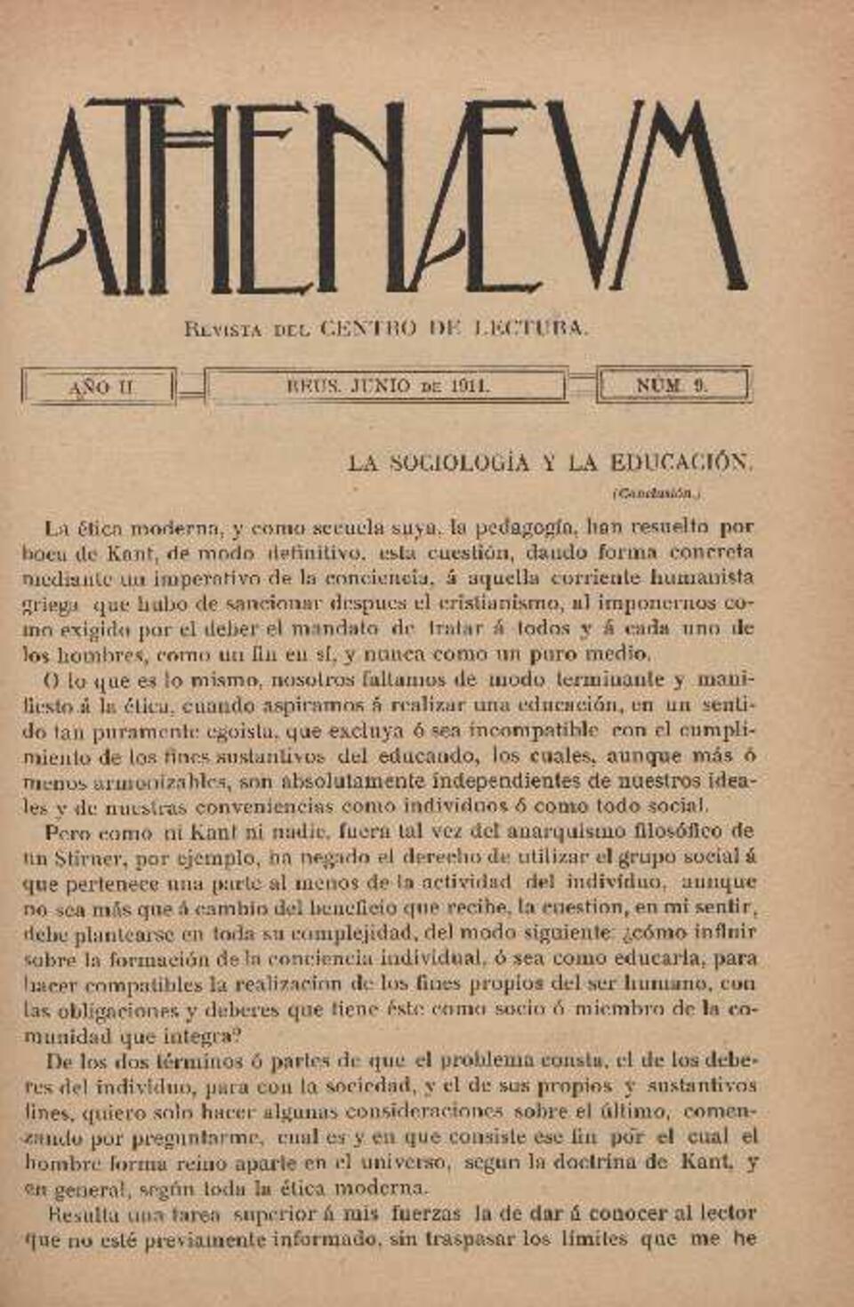 Athenaeum, núm. 9, 6/1911 [Exemplar]