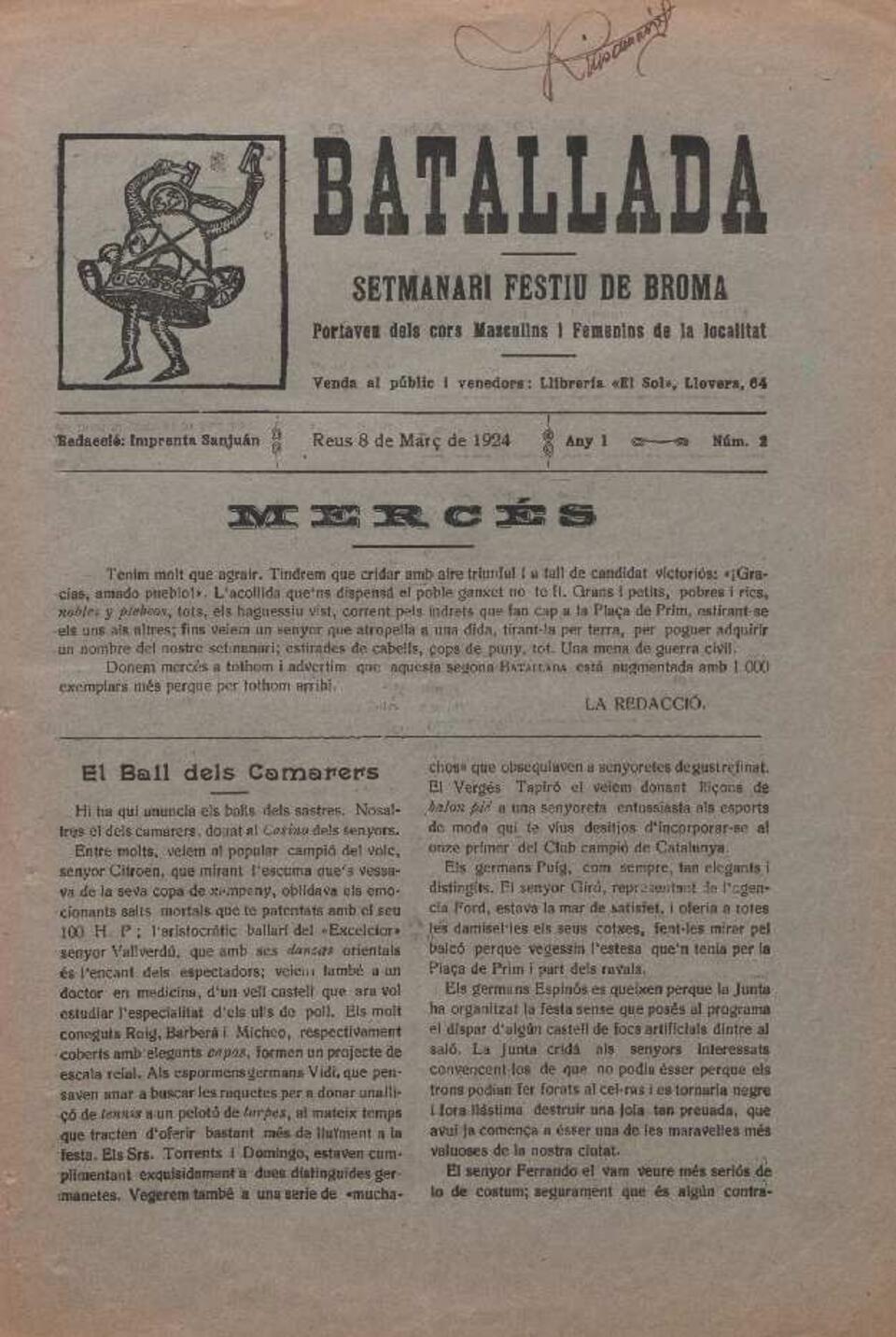 Batallada, n.&ordm; 2, 8/3/1924 [Ejemplar]