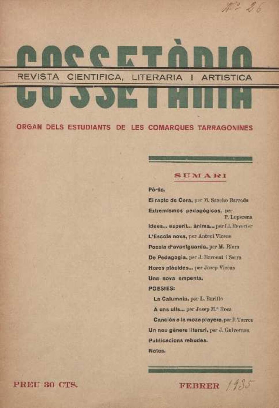 Cosset&agrave;nia, n&uacute;m. 26, 2/1935 [Exemplar]