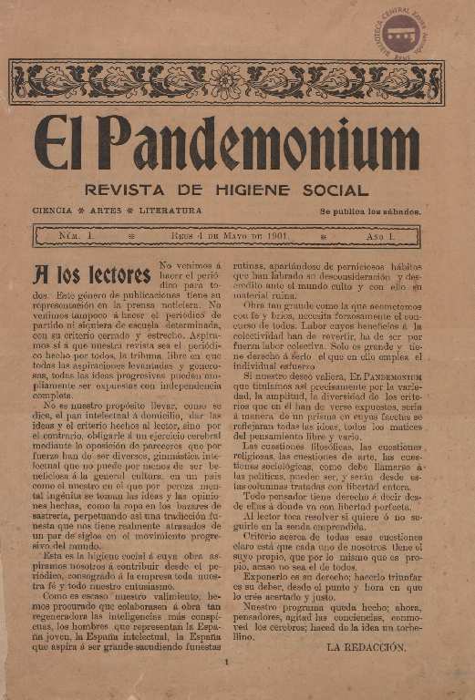 El Pandemonium, n&uacute;m. 1, 4/5/1901 [Exemplar]