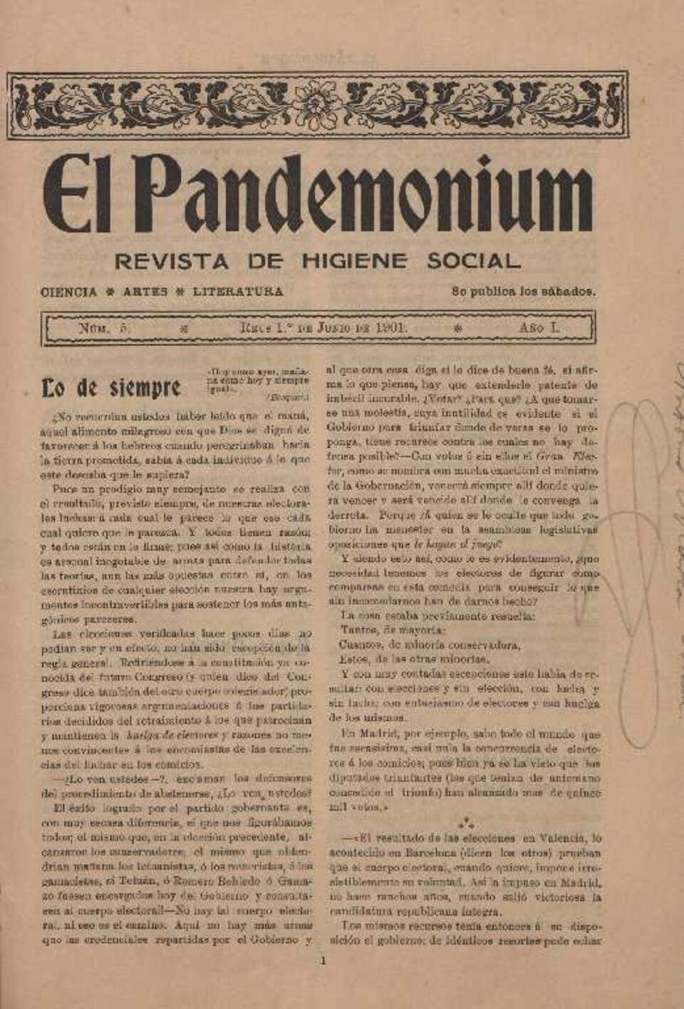 El Pandemonium, n&uacute;m. 5, 1/6/1901 [Exemplar]