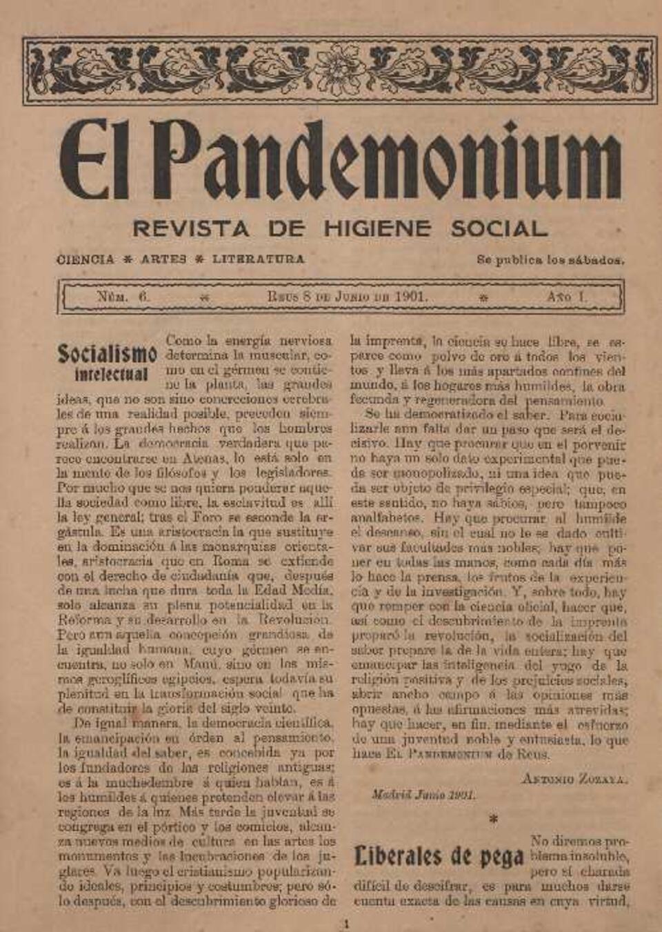 El Pandemonium, n&uacute;m. 6, 8/6/1901 [Exemplar]