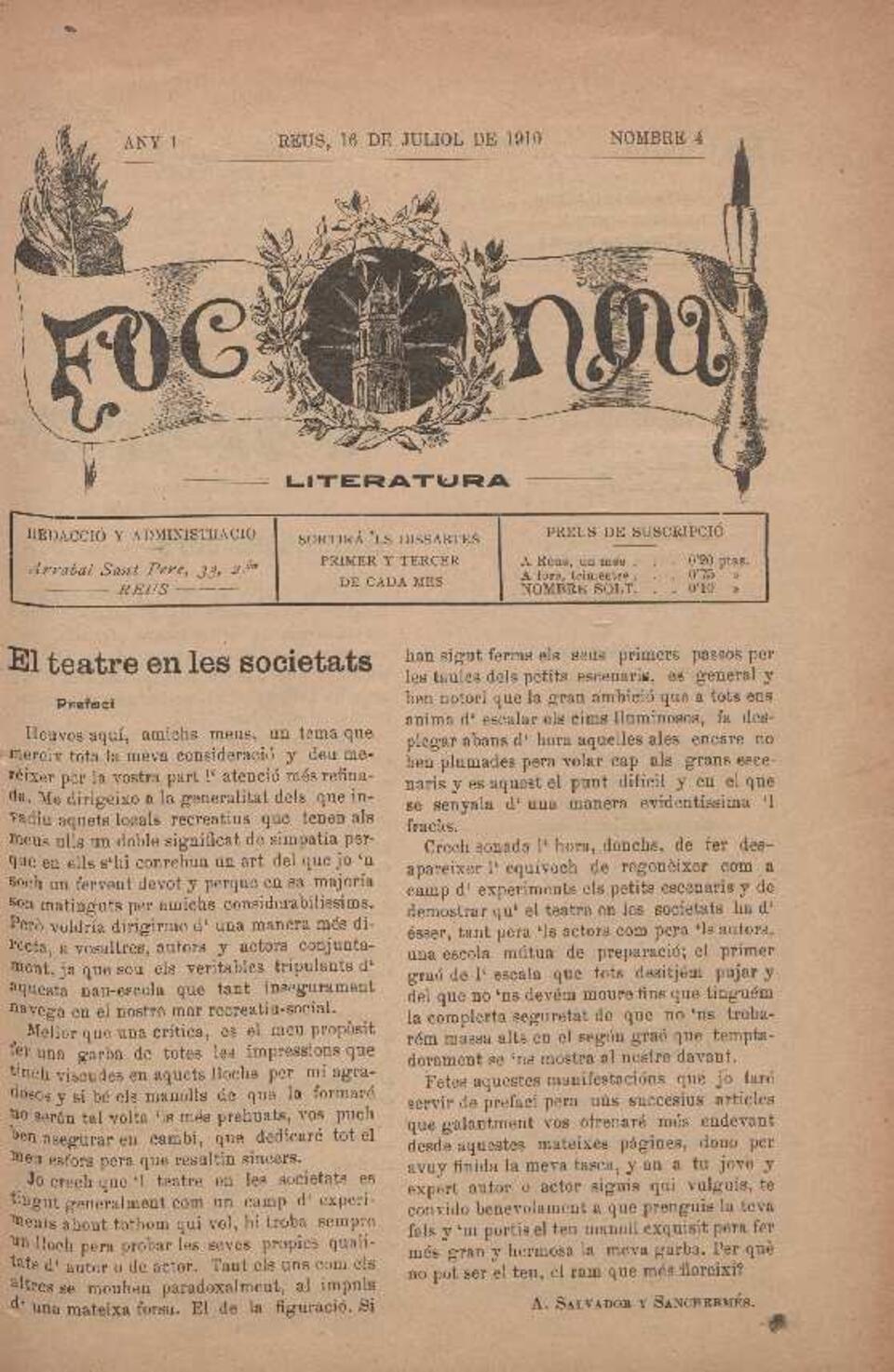 Foc Nou, n&uacute;m. 4, 16/7/1910 [Exemplar]