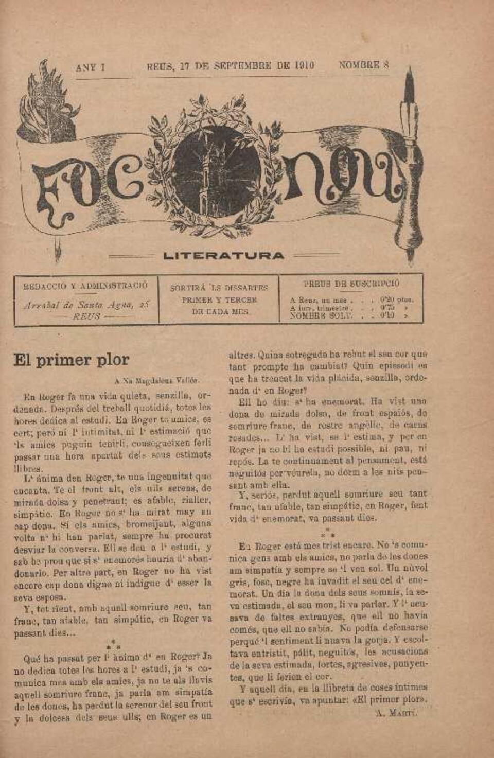 Foc Nou, n&uacute;m. 8, 17/9/1910 [Exemplar]