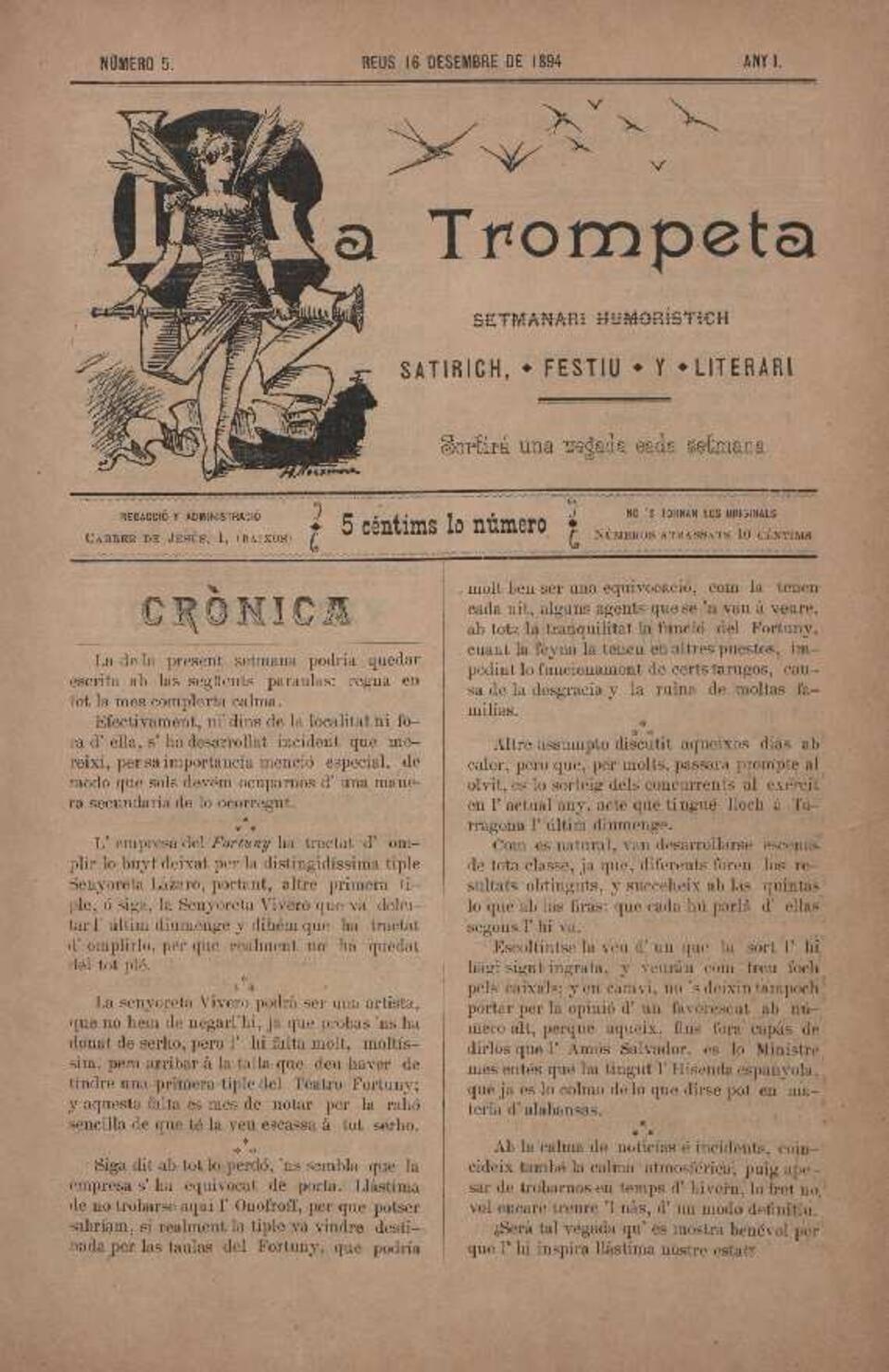 La Trompeta, n&uacute;m. 5, 16/12/1894 [Exemplar]