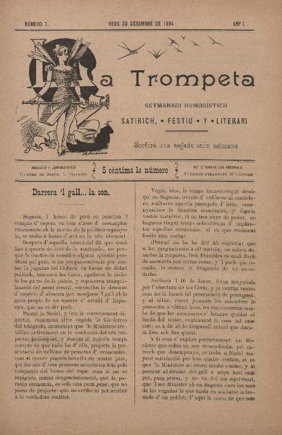 La Trompeta, n&uacute;m. 7, 30/12/1894 [Exemplar]