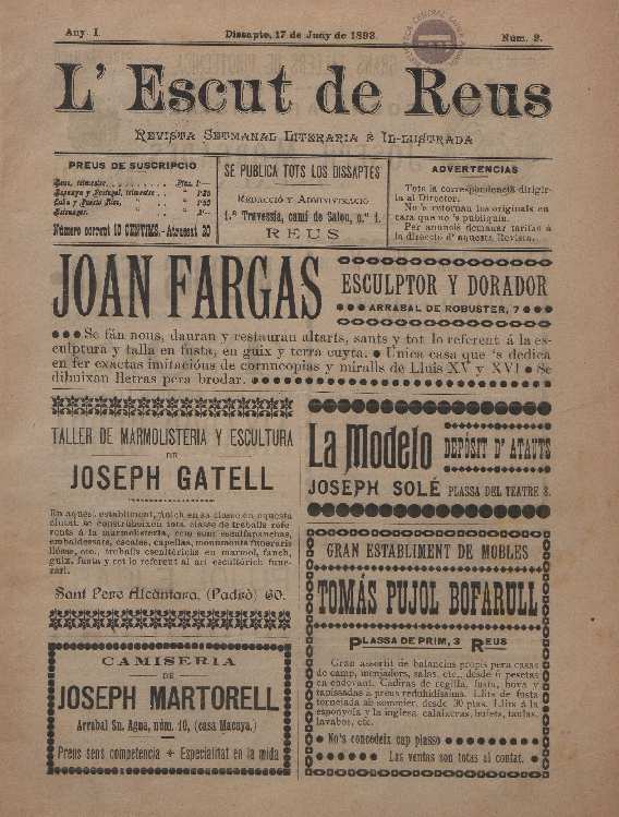 L'Escut de Reus, n&uacute;m. 2, 17/6/1893 [Exemplar]