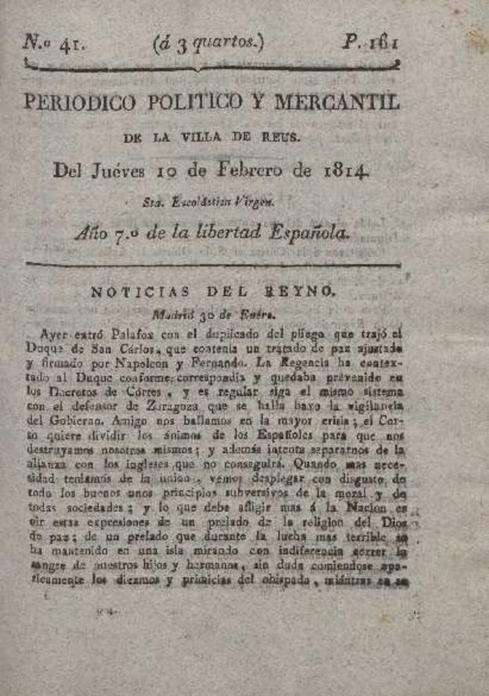 Periódico Político y Mercantil, #41, 10/2/1814 [Issue]