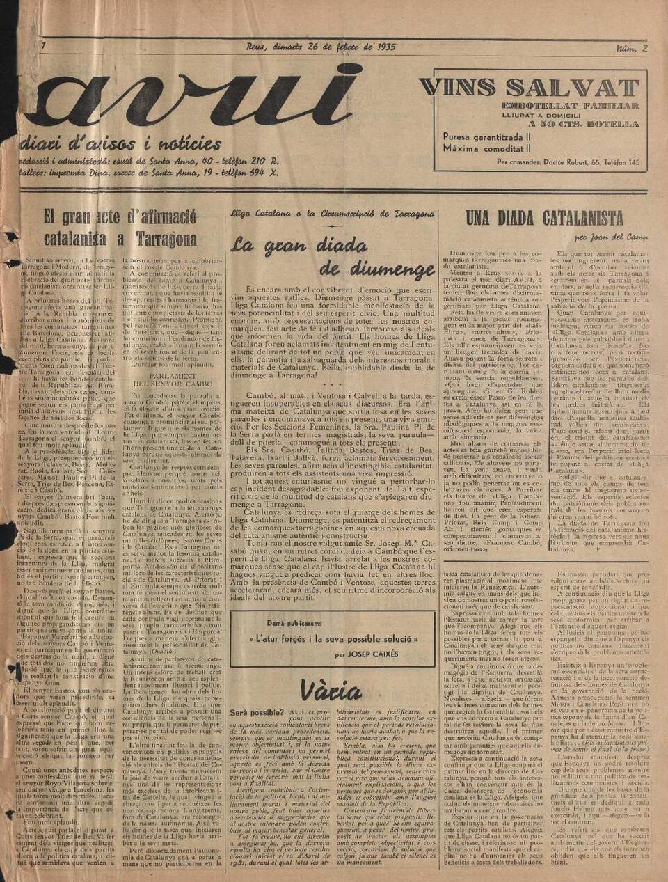 Avui, 26/2/1935 [Exemplar]