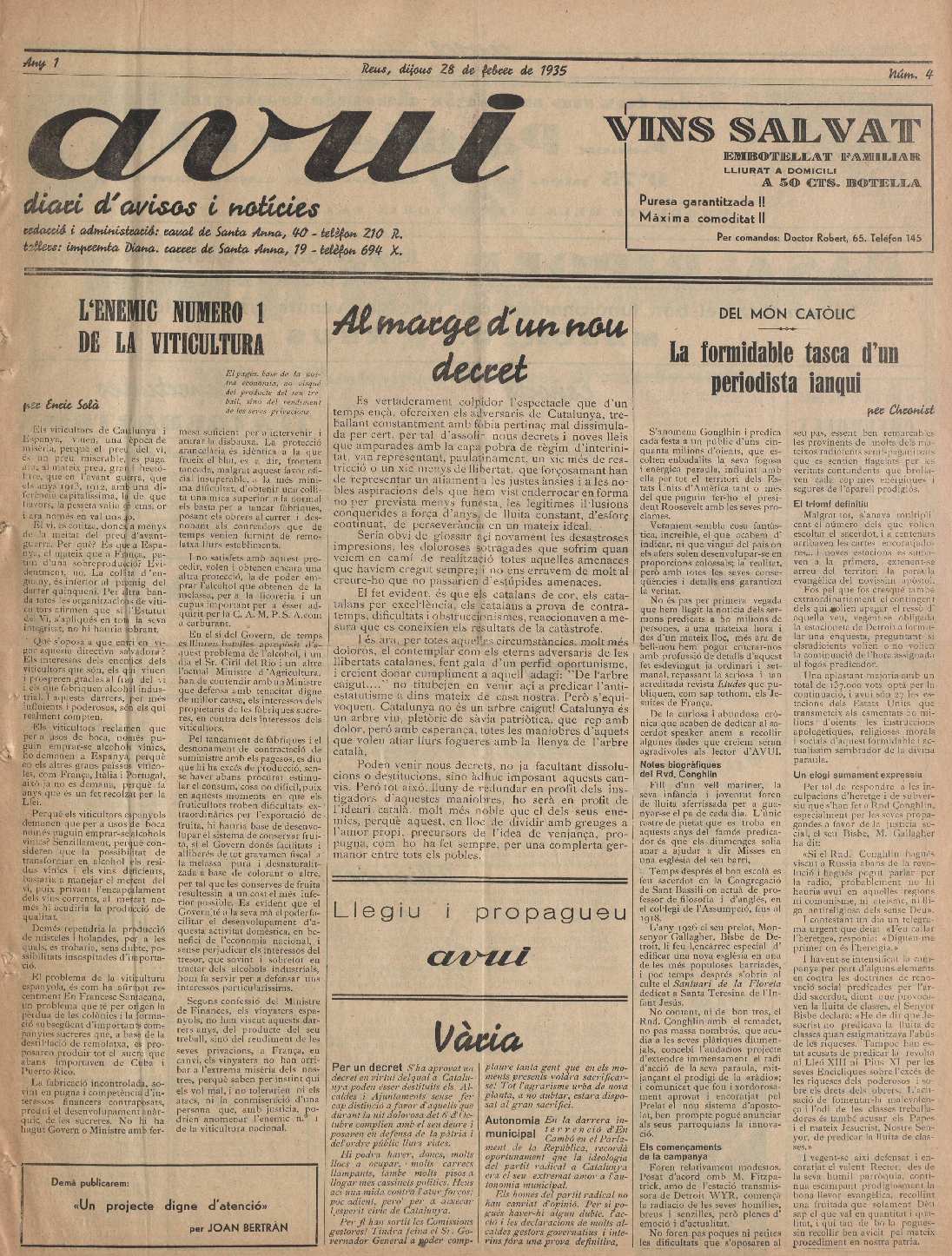 Avui, 28/2/1935 [Exemplar]