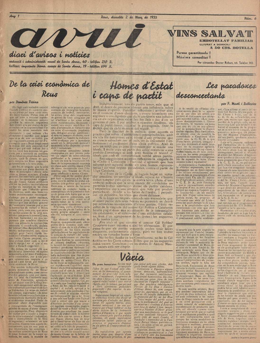 Avui, 2/3/1935 [Exemplar]