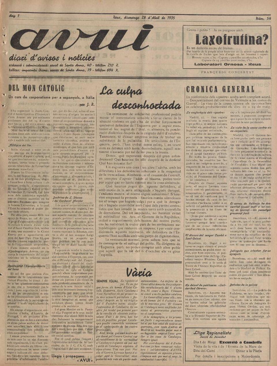 Avui, #54, 28/4/1935 [Issue]