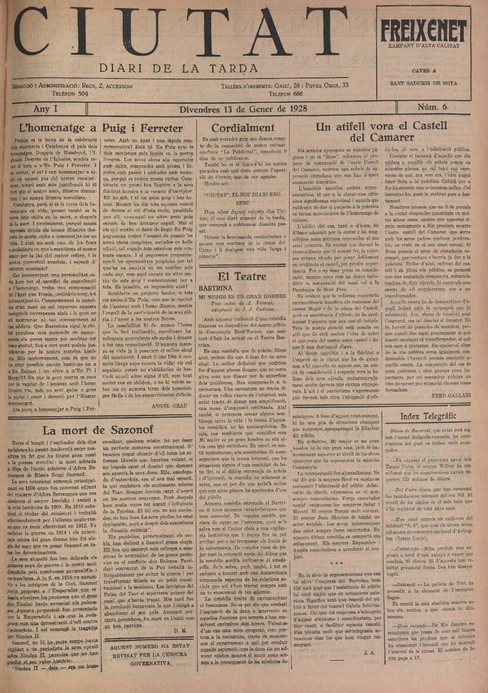 Ciutat, 13/1/1928 [Exemplar]