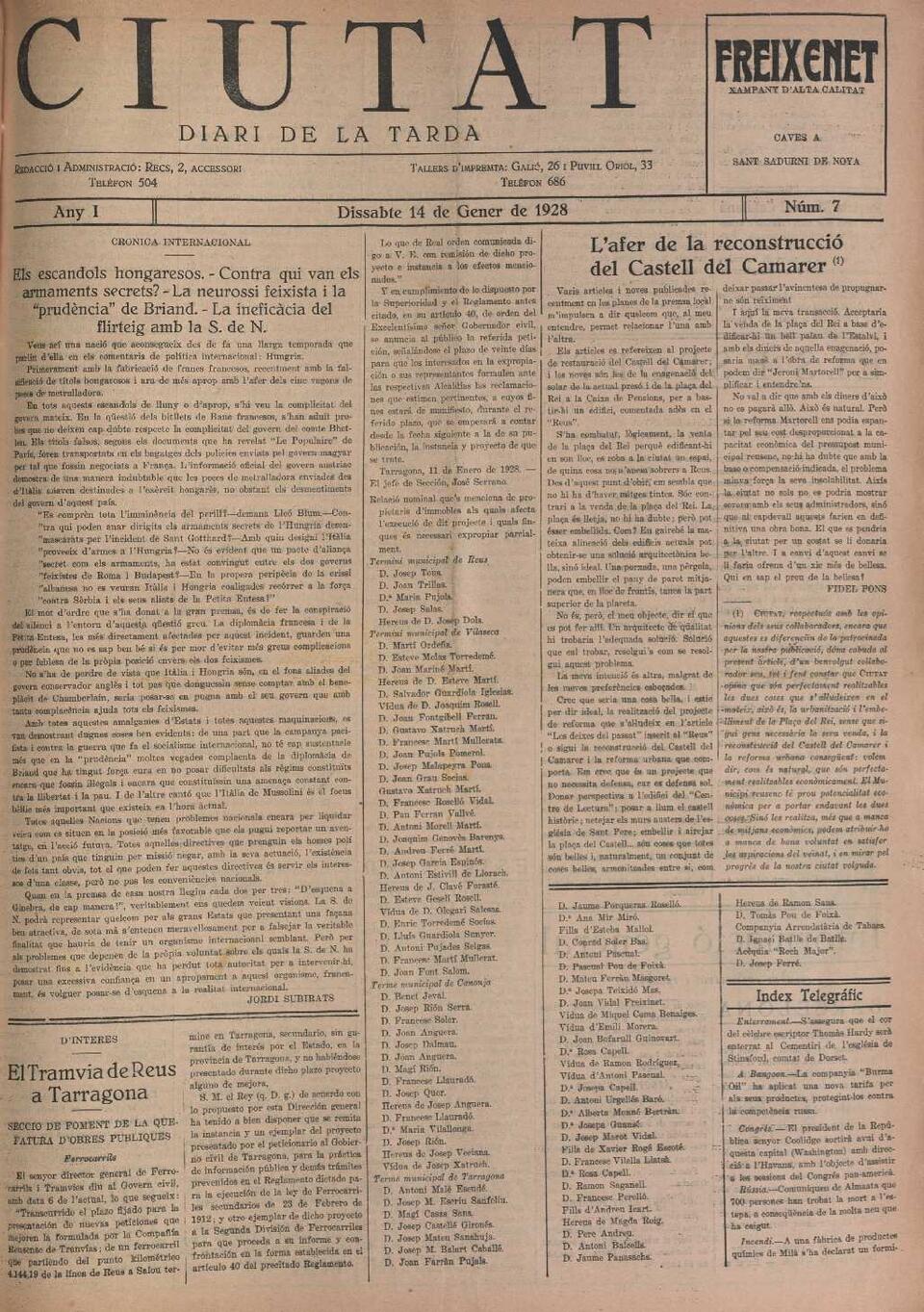 Ciutat, 14/1/1928 [Exemplar]