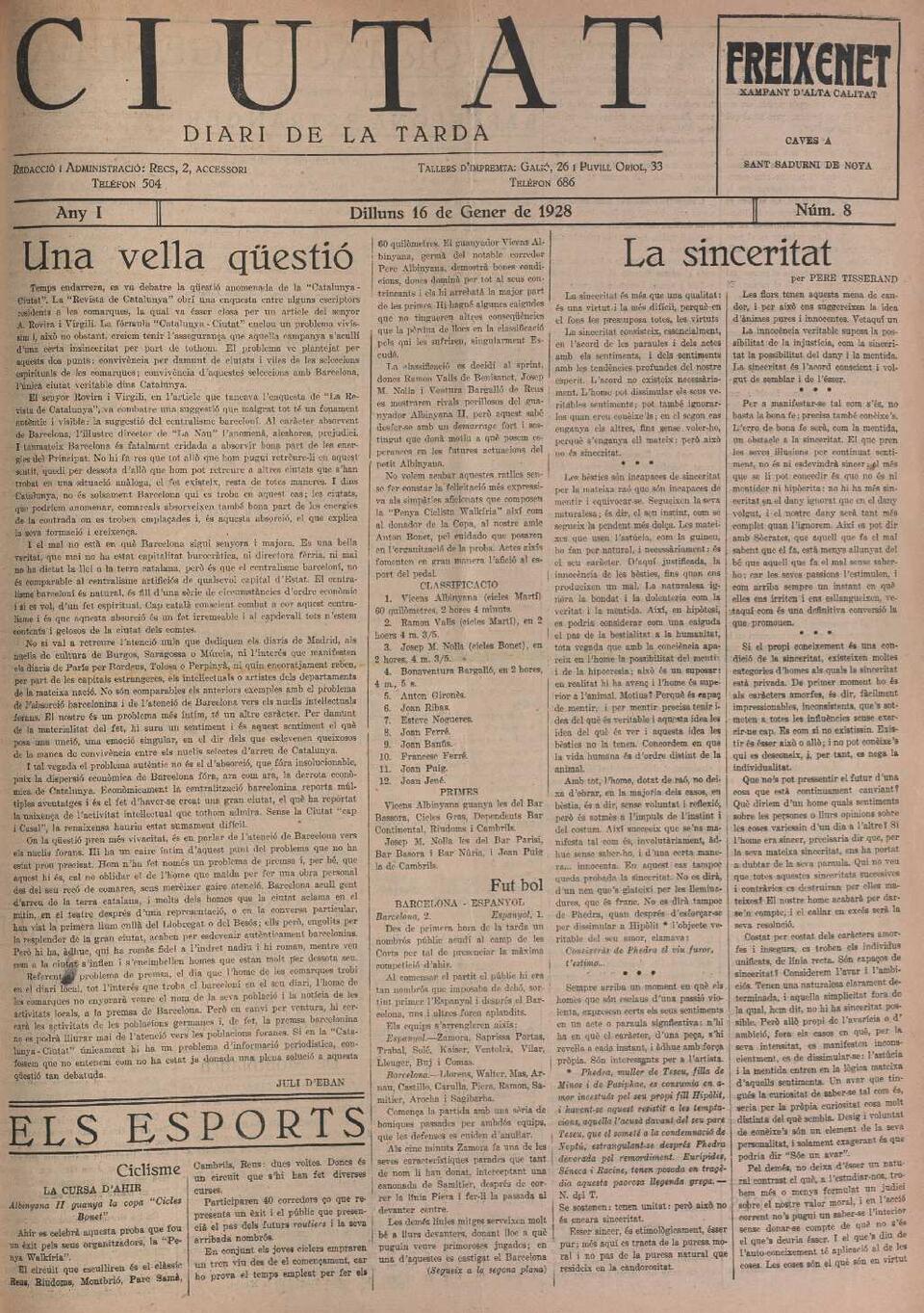 Ciutat, 16/1/1928 [Exemplar]