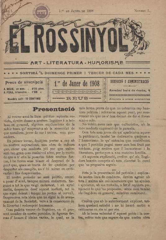 El Rossinyol, 1/1/1908 [Exemplar]