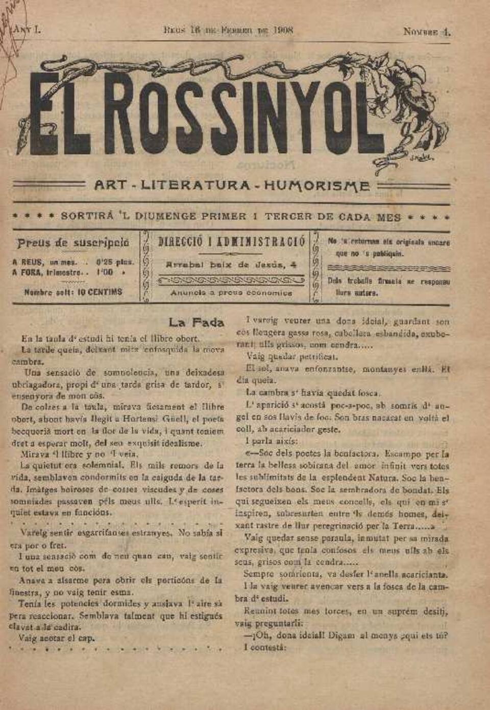 El Rossinyol, 16/2/1908 [Exemplar]