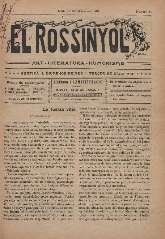El Rossinyol, 15/3/1908 [Exemplar]