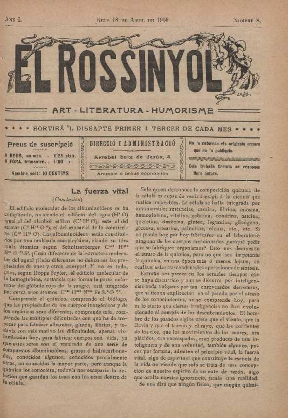 El Rossinyol, 18/4/1908 [Exemplar]