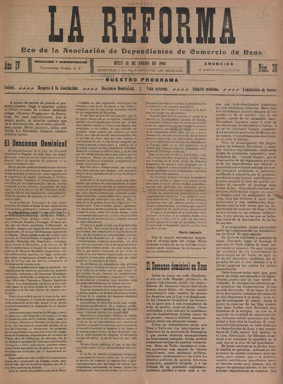 La Reforma, 31/1/1905 [Exemplar]