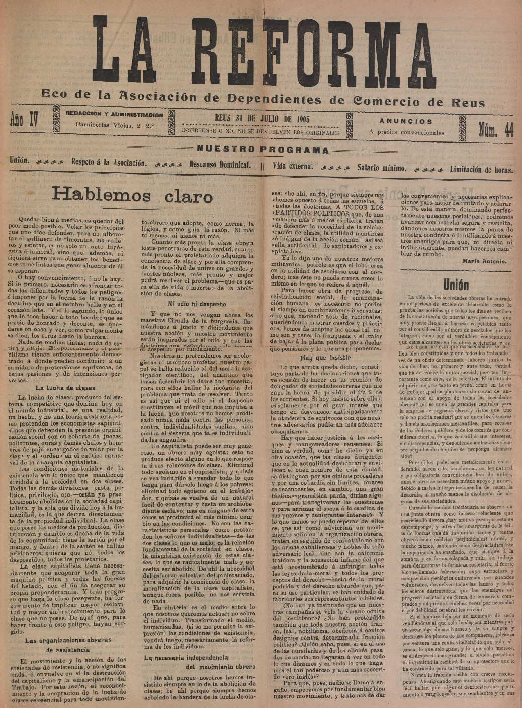 La Reforma, 31/7/1905 [Exemplar]