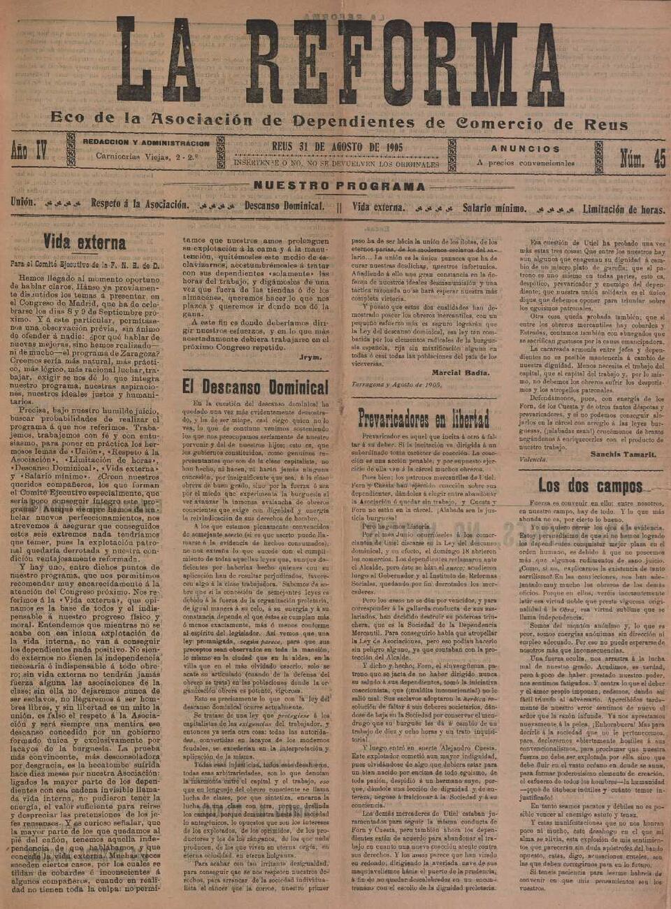La Reforma, 31/8/1905 [Exemplar]