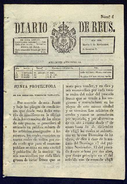 Diario de Reus, 5/11/1844 [Ejemplar]