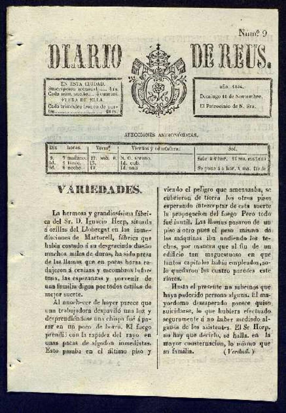 Diario de Reus, 10/11/1844 [Ejemplar]