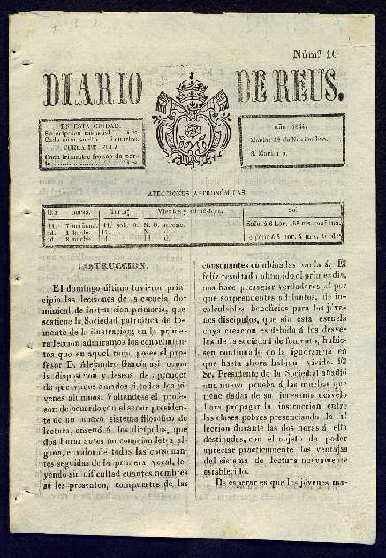 Diario de Reus, 12/11/1844 [Exemplar]