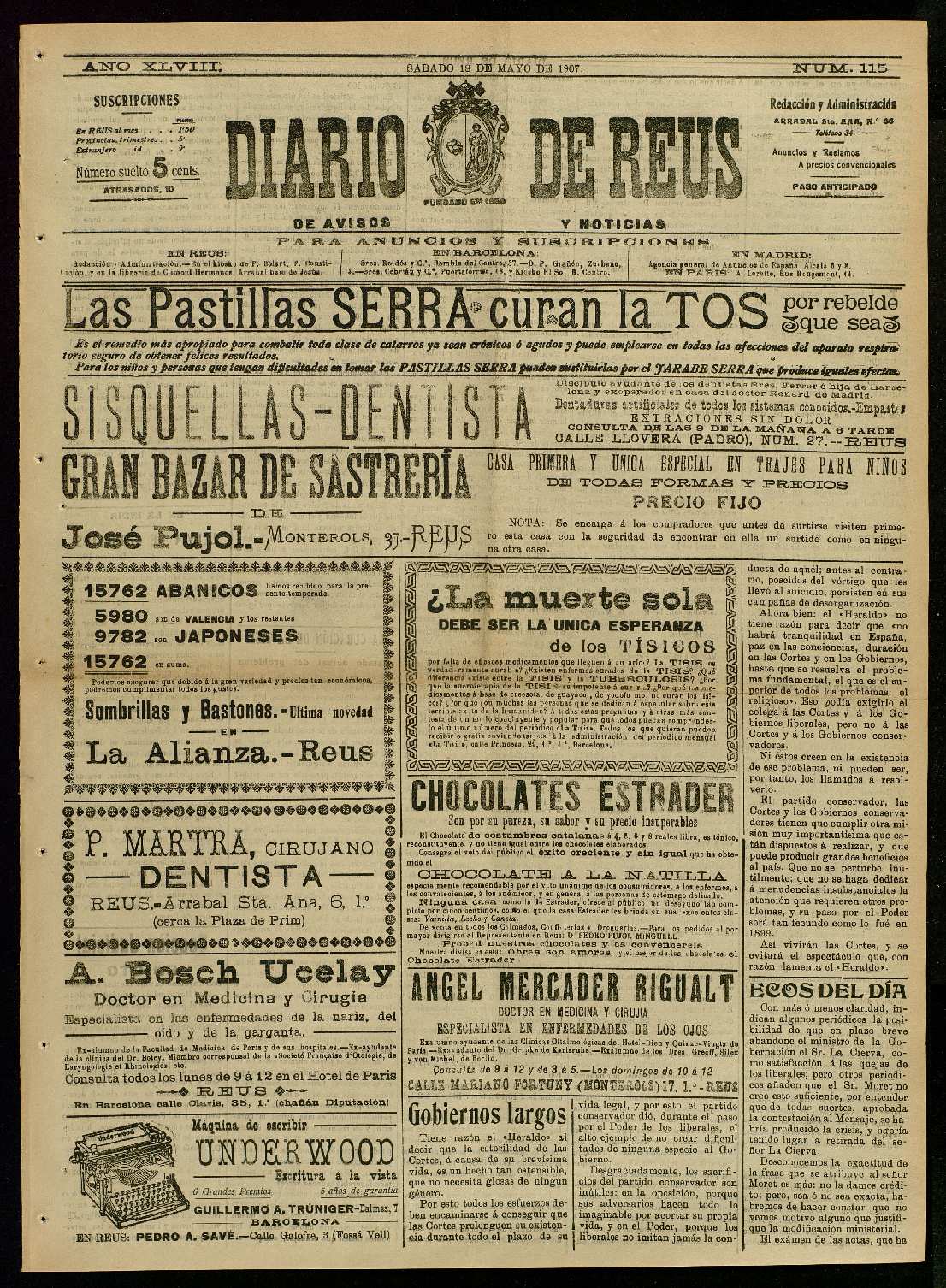 Diario de Reus, 18/5/1907 [Exemplar]