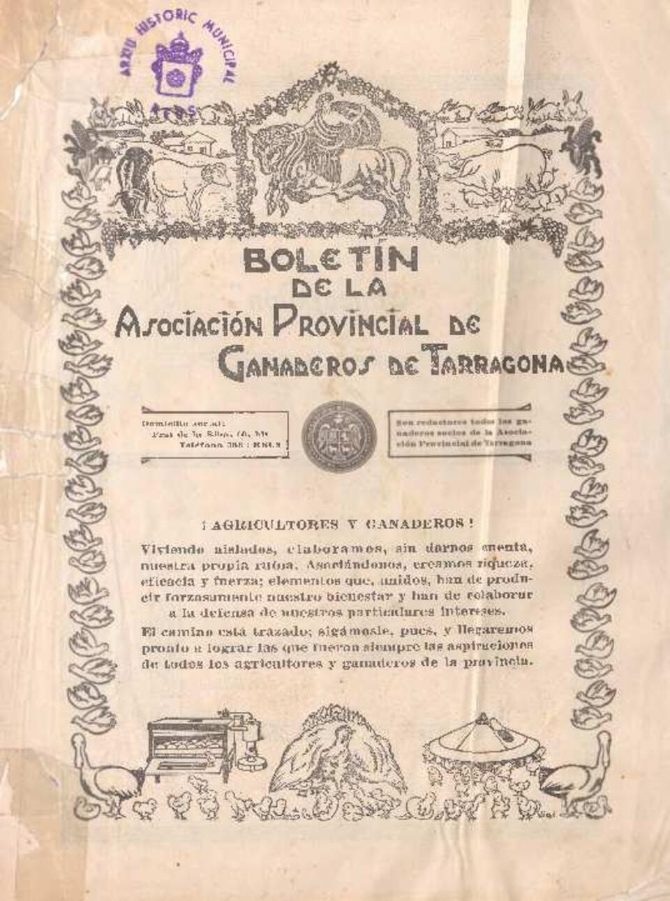 Boletín de la Asociación Provincial de Ganaderos de Tarragona, #1, 1/9/1927 [Issue]
