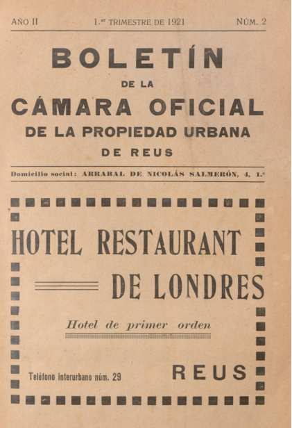 Boletín de la Cámara Oficial de la Propiedad Urbana de la Comarca de Reus, #2, 1/3/1921 [Issue]