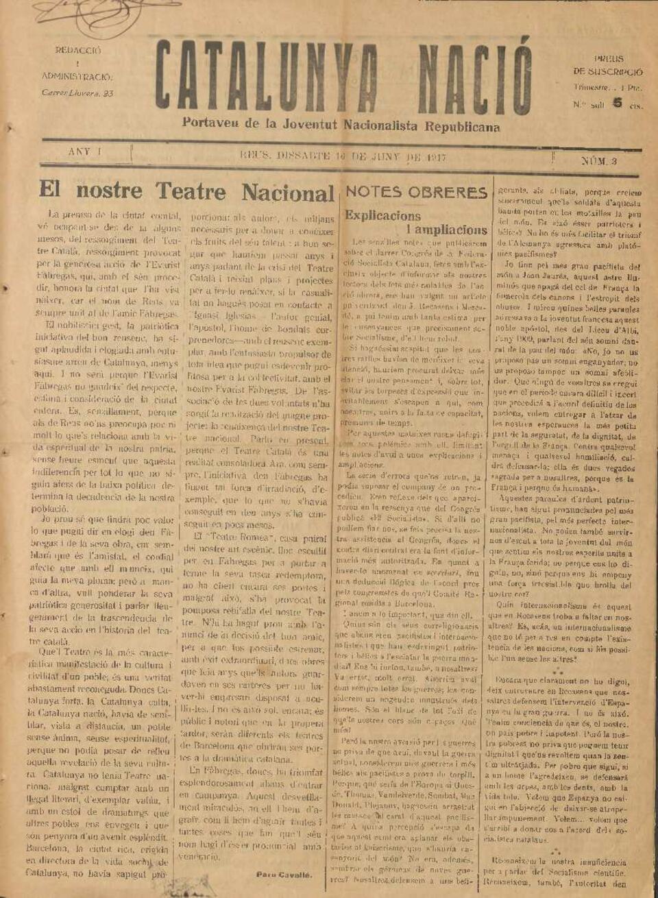 Catalunya Naci&oacute;, n&uacute;m. 3, 16/6/1917 [Exemplar]