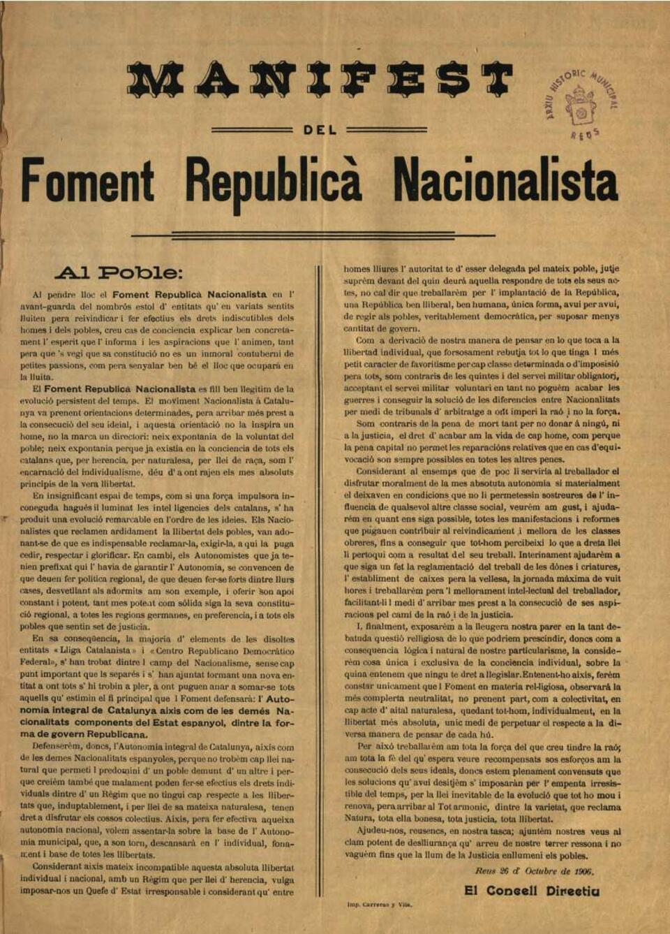 Foment, n&uacute;m. 1, 1/12/1906 [Exemplar]