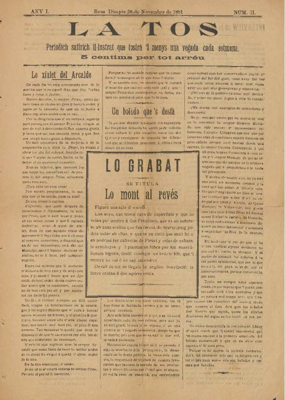 La Tos, n&uacute;m. 2, 28/11/1891 [Exemplar]