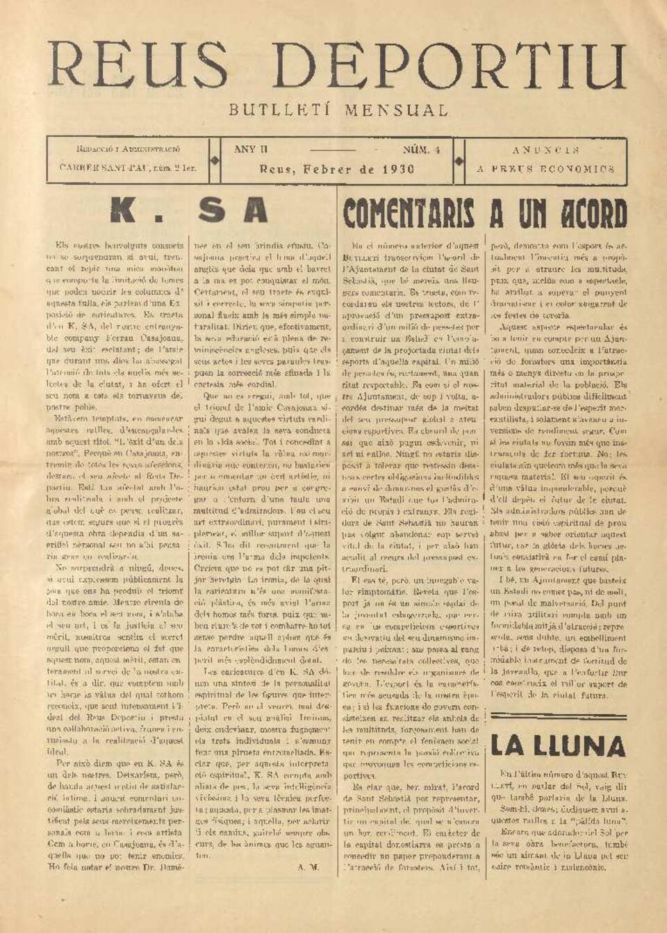 Reus deportiu, n&uacute;m. 4, 1/2/1930 [Exemplar]
