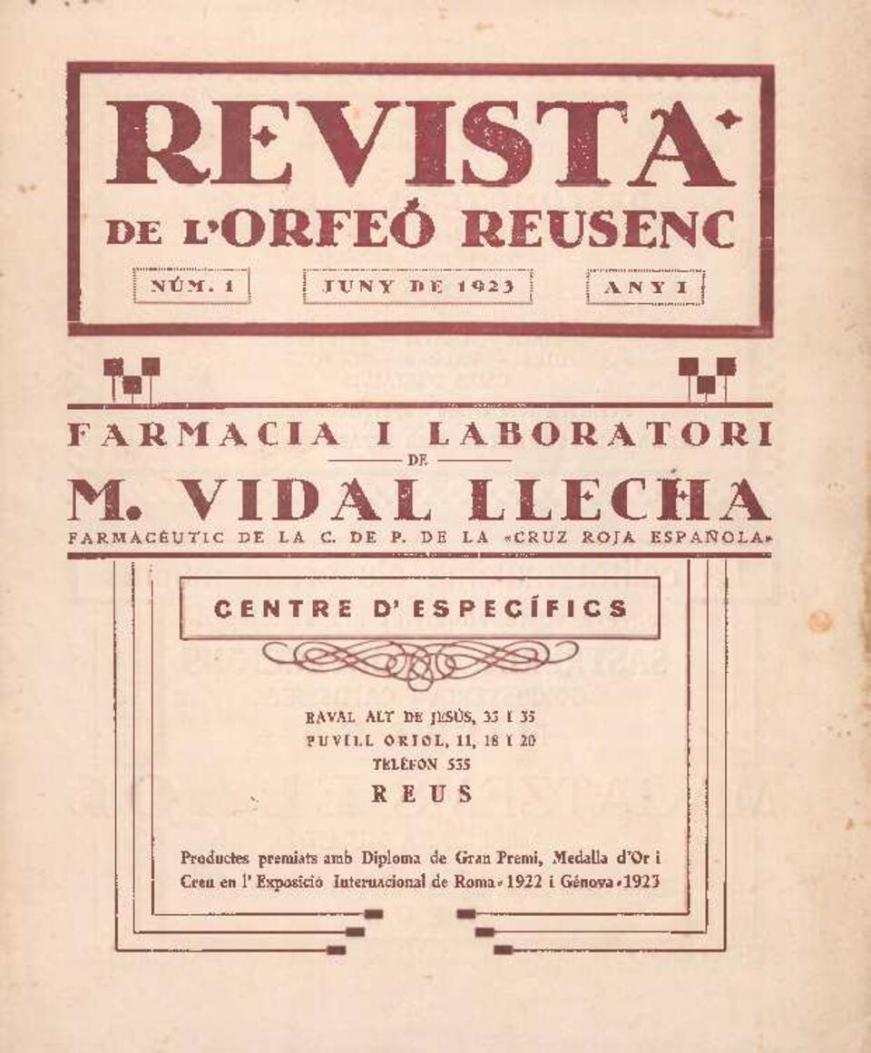 Revista de l&rsquo;Orfe&oacute; Reusenc, n&uacute;m. 1, 1/6/1923 [Exemplar]
