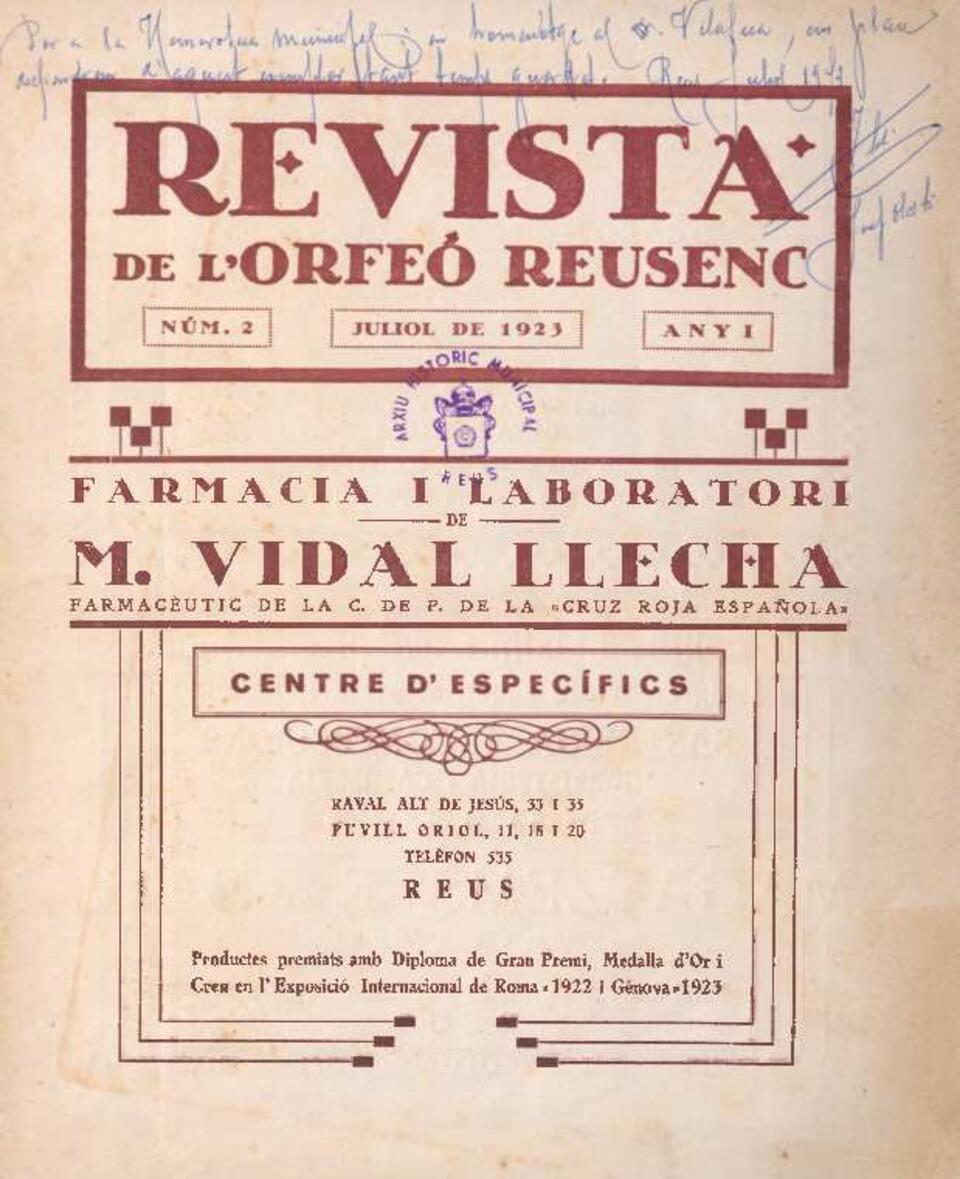 Revista de l&rsquo;Orfe&oacute; Reusenc, n&uacute;m. 2, 1/7/1923 [Exemplar]