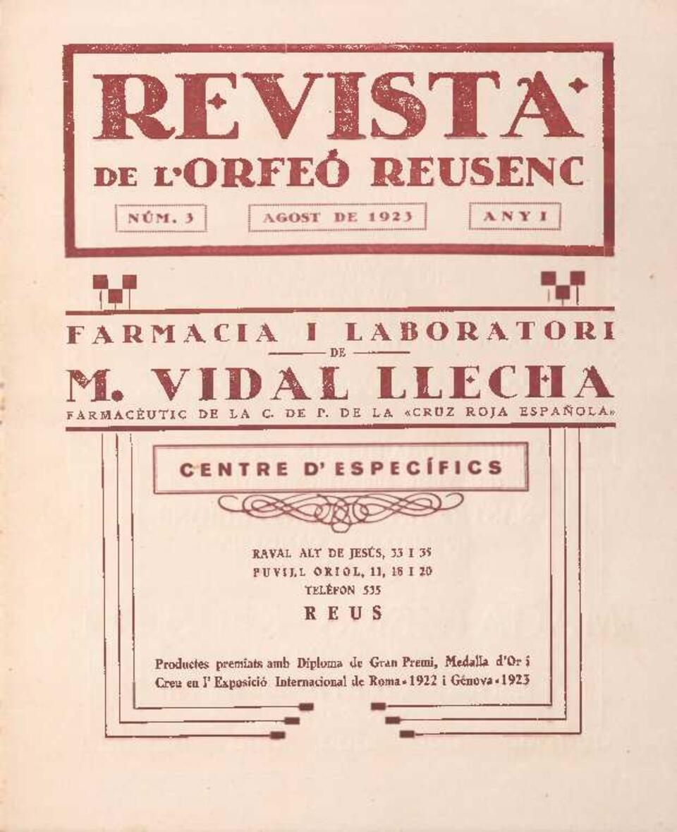 Revista de l&rsquo;Orfe&oacute; Reusenc, n&uacute;m. 3, 1/8/1923 [Exemplar]