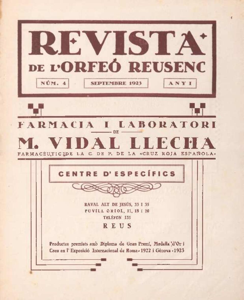 Revista de l&rsquo;Orfe&oacute; Reusenc, n&uacute;m. 4, 1/9/1923 [Exemplar]
