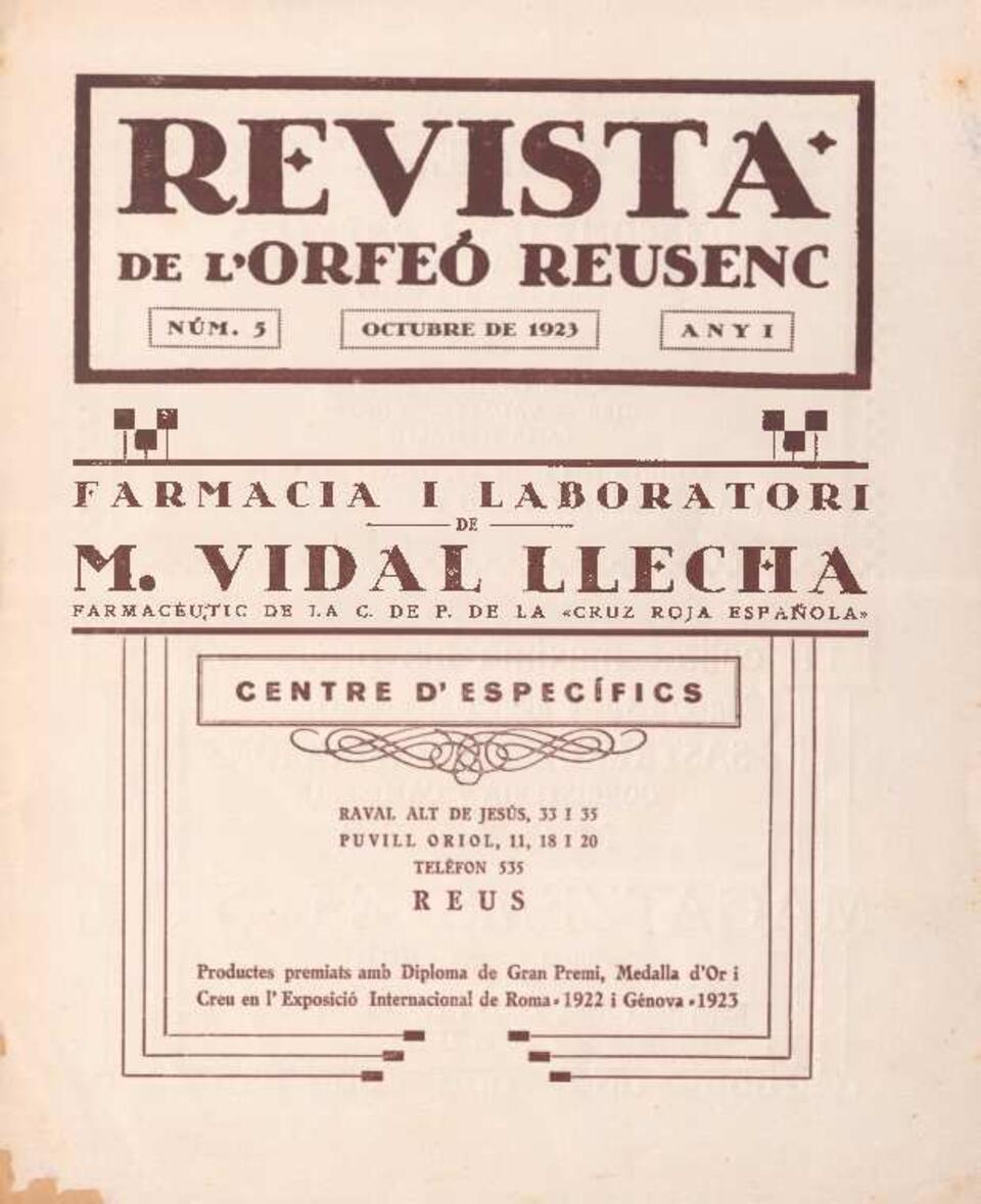 Revista de l&rsquo;Orfe&oacute; Reusenc, n&uacute;m. 5, 1/10/1923 [Exemplar]