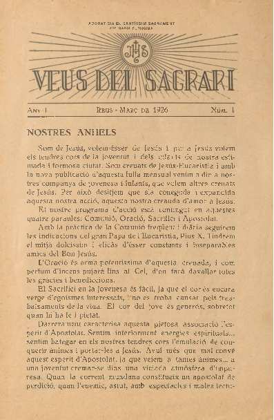 Veus del Sagrari, n.&ordm; 1, 1/3/1926 [Ejemplar]