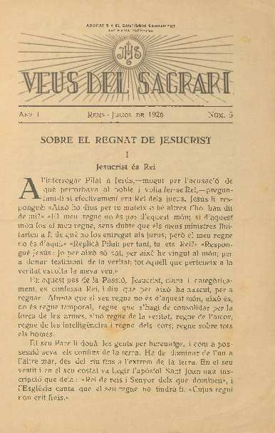 Veus del Sagrari, n.&ordm; 5, 1/7/1926 [Ejemplar]