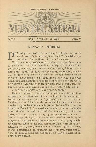 Veus del Sagrari, n.&ordm; 9, 1/11/1926 [Ejemplar]