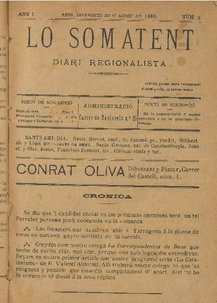 Lo Somatent, n&uacute;m. 5, 20/8/1886 [Exemplar]