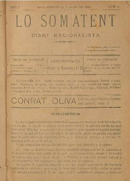 Lo Somatent, n&uacute;m. 6, 21/8/1886 [Exemplar]