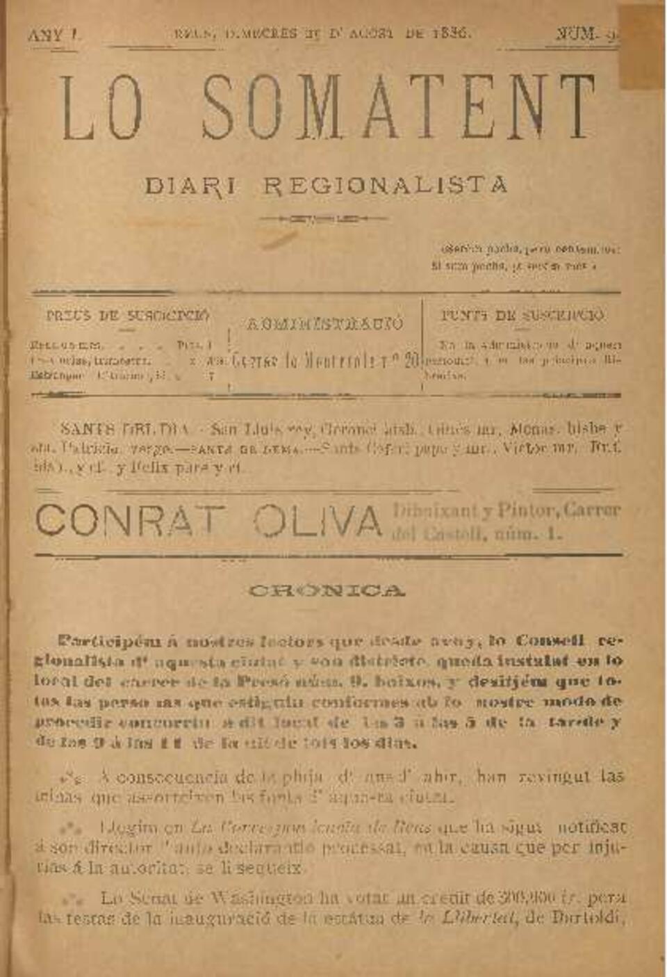 Lo Somatent, n&uacute;m. 9, 25/8/1886 [Exemplar]